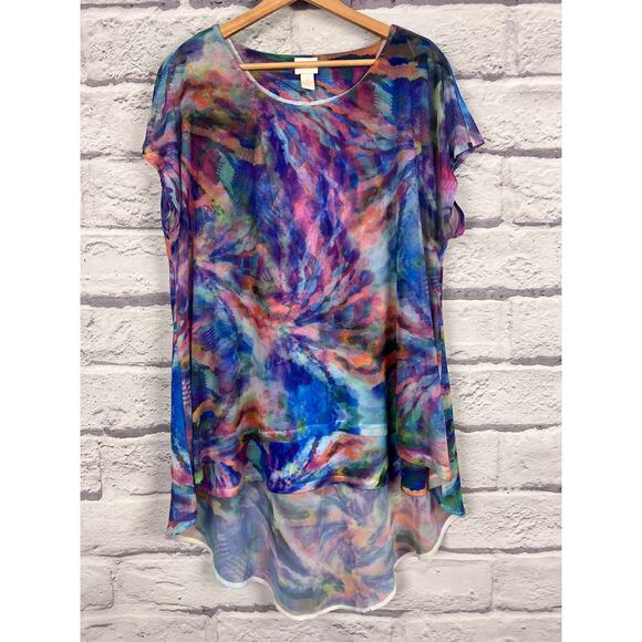 Chico's Womens L 12/14 Artsy Boho Resortwear Colorful Y2K Abstract Poncho Tunic - Picture 3 of 11